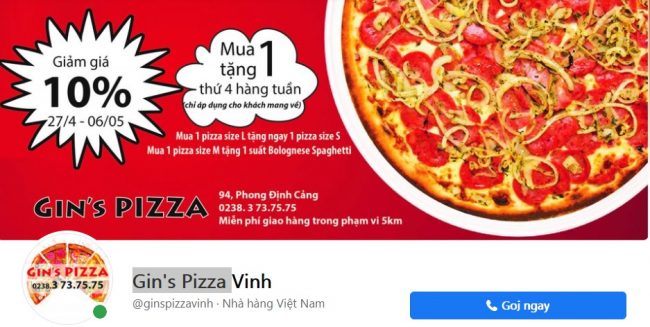 Top 5 thương hiệu bánh pizza ngon tại Vinh, Nghệ An 8 Thương hiệu bánh pizza ngon Gin's Pizza