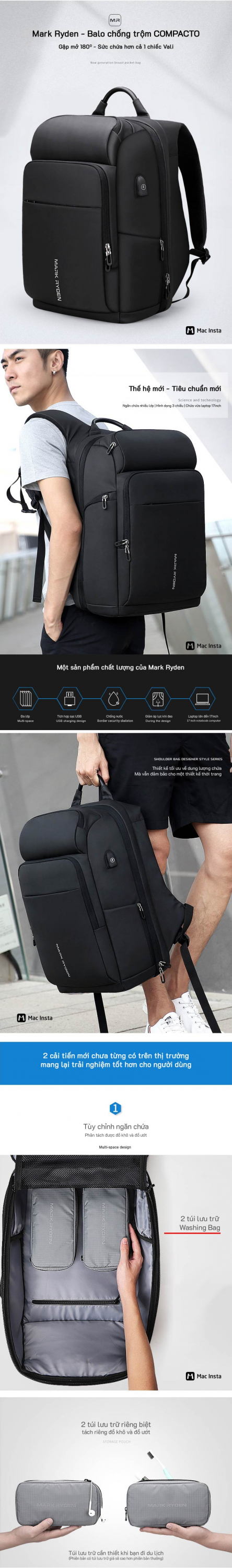 Balo chống trộm Compacto thế hệ mới Mark Ryden